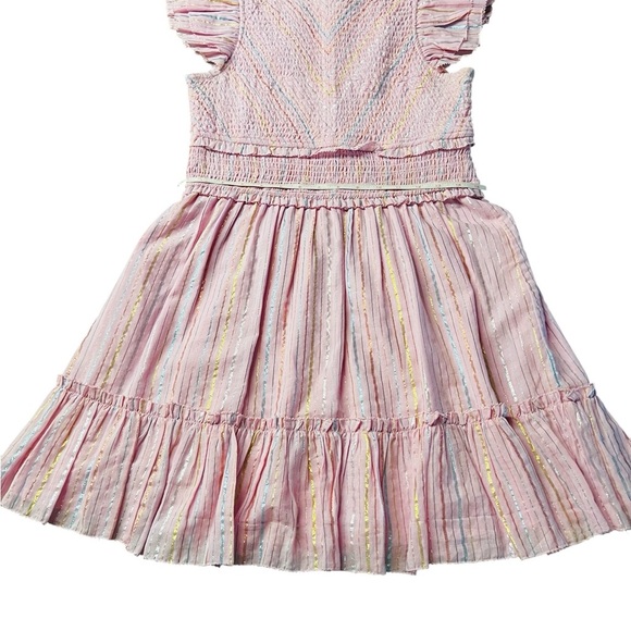 SAYLOR Blush Pink Tiered Zinnia Dress With Metallic Striped Threads Size Medium - Picture 9 of 13